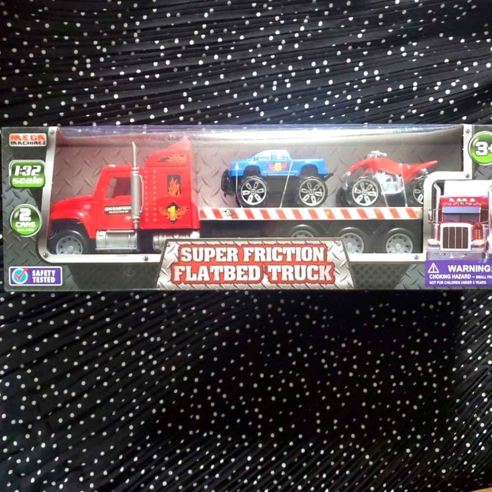 Red and Blue Vehicle Set with Transport Truck